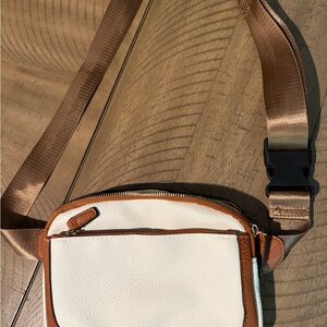 Stylish White and Brown Crossbody Bag